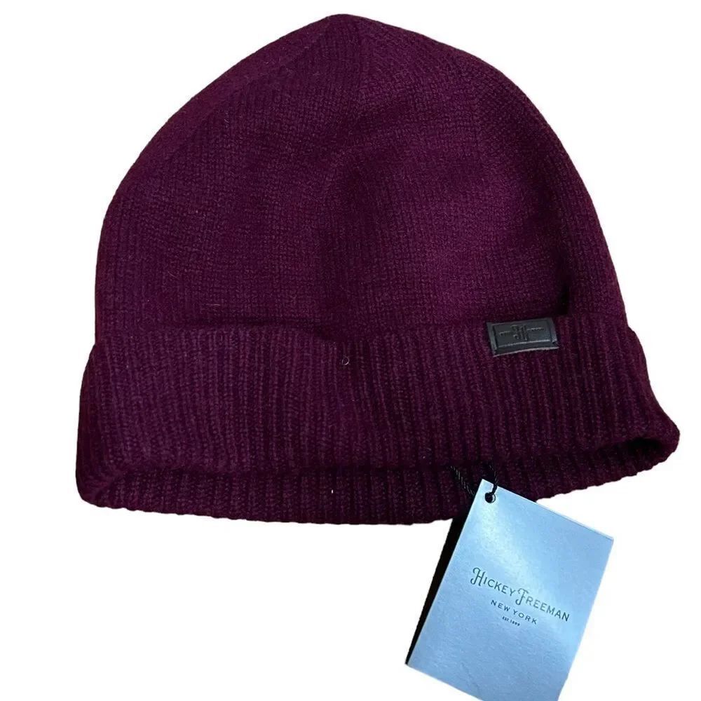Hickey Freeman New York Vintage Burgundy Ribbed Cashmere Beanie Hat